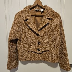 Barneys NY "Taste Luxury Humor" Tweed Wool Blend Short Blazer Made In Italy